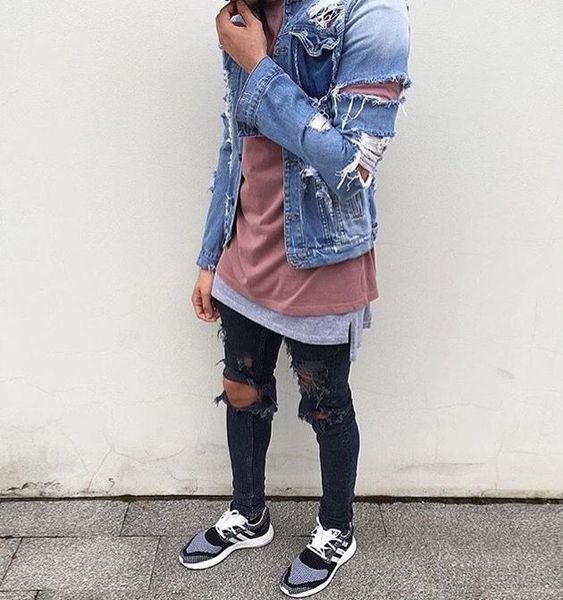 Jaqueta jeans masculina rasgado destroyed deals slim azul